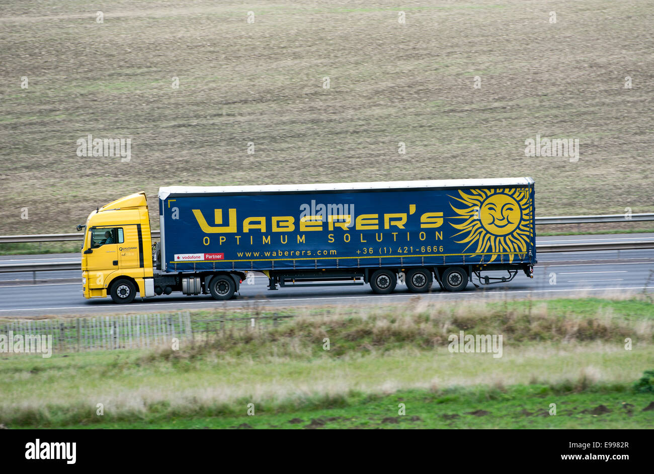 Waberer`s lorry on M40 motorway, Warwickshire, UK Stock Photo